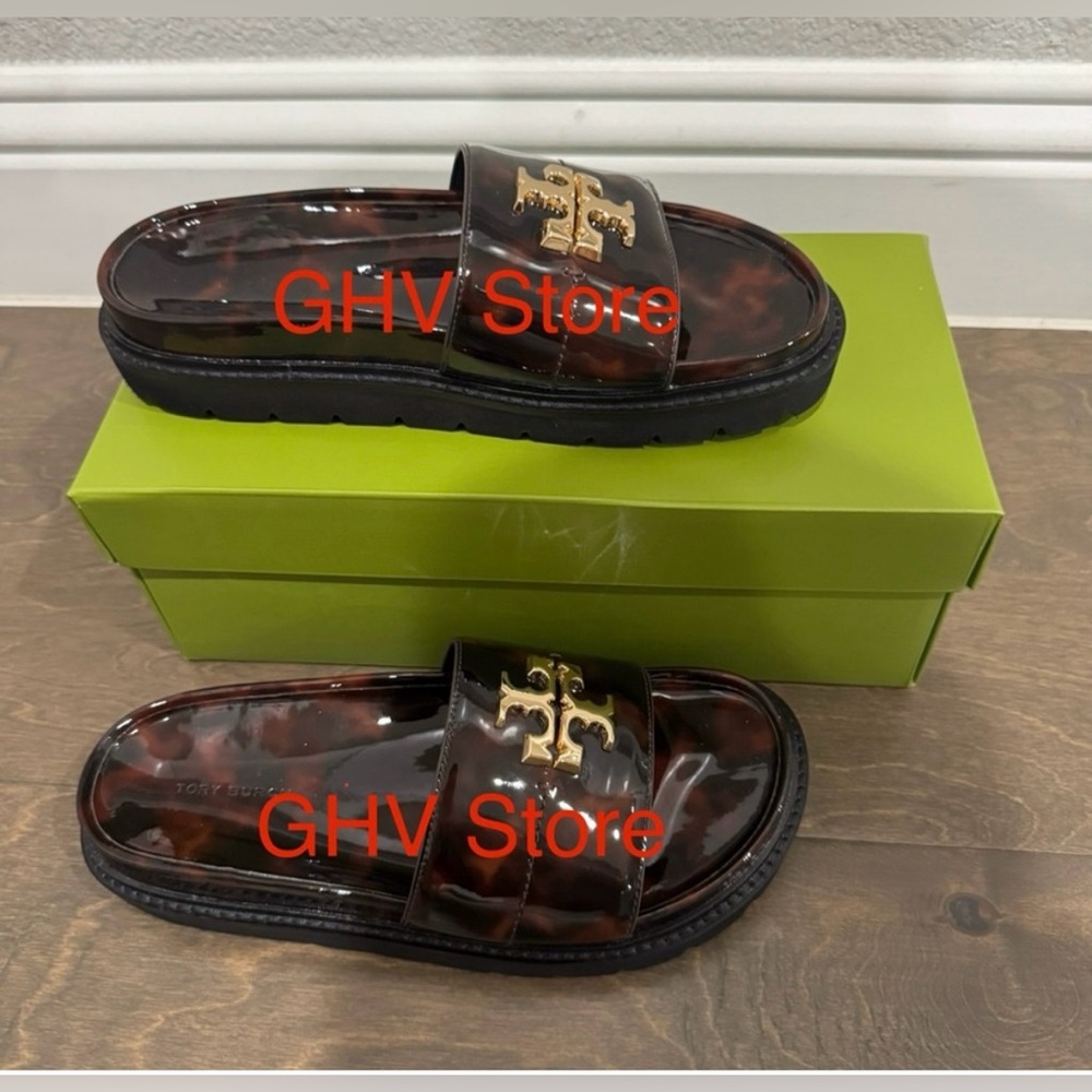 Tory Burch Black Everly Anatomic lug Sandals - Picture 3 of 9